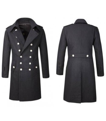 Mens Gothic Overcoat Military Double Breasted Wool Mens Trench Coat 